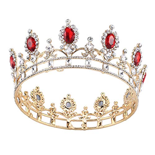 4 Inches Santfe Gold Silver plated Rhinestone Oval Siam Crystal Pageant Wedding Prom Party Crown Tiaras