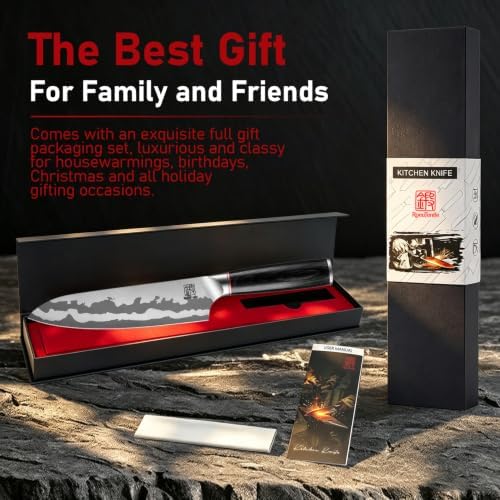 8 Inch Chef Knife, Multi-Layer Steel Kitchen Knife with Ergonomic Wood Handle, Razor Sharp Japanese Knife with Sandblasted Blade, Professional Slicing Knives for Meat Vegetable, Gift for Men Women — view 8