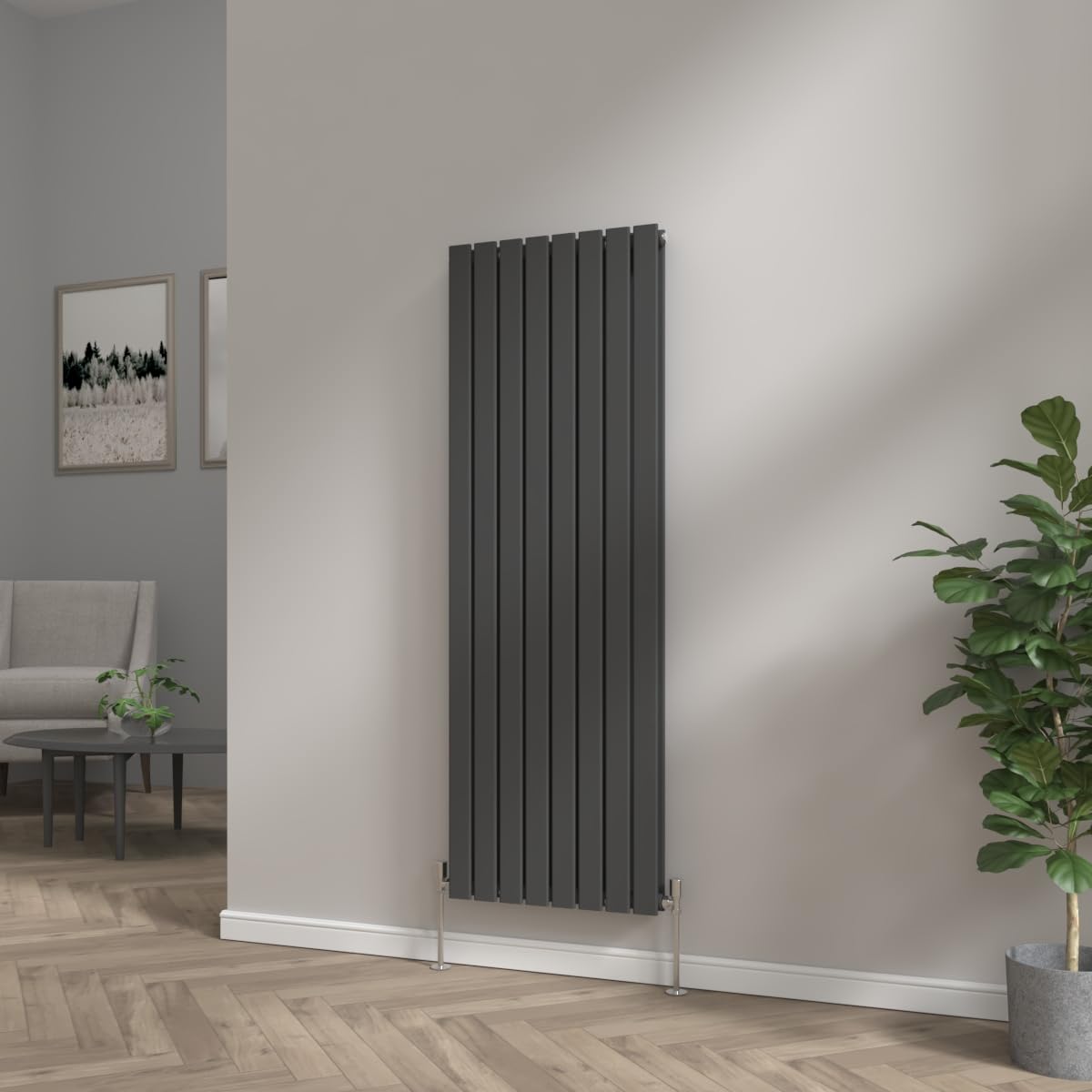 NRG 1600x544 Vertical Column Designer Radiator Black Double Flat Panel โ image 1