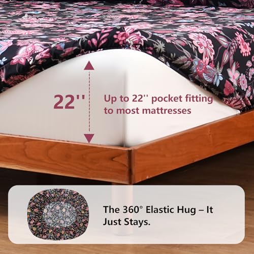Image of Bedlifes Floral Pattern Bed Sheet Set King Size, 18-24 inch Extra Deep Pocket | Ultra Soft Microfiber, Breathable & Silky, OEKO-TEX Certified, Easy-Care Machine Washable, 4PCS, All-Season Spring Bedding