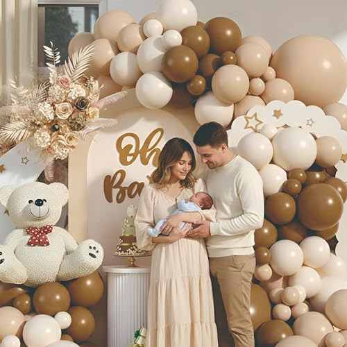 Image of Brown, Camel & Sand White Balloon Garland Kit, Pack Of 75 Pcs for Birthday Decorations, Baby shower Decor, theme decoration, Home Decoration items