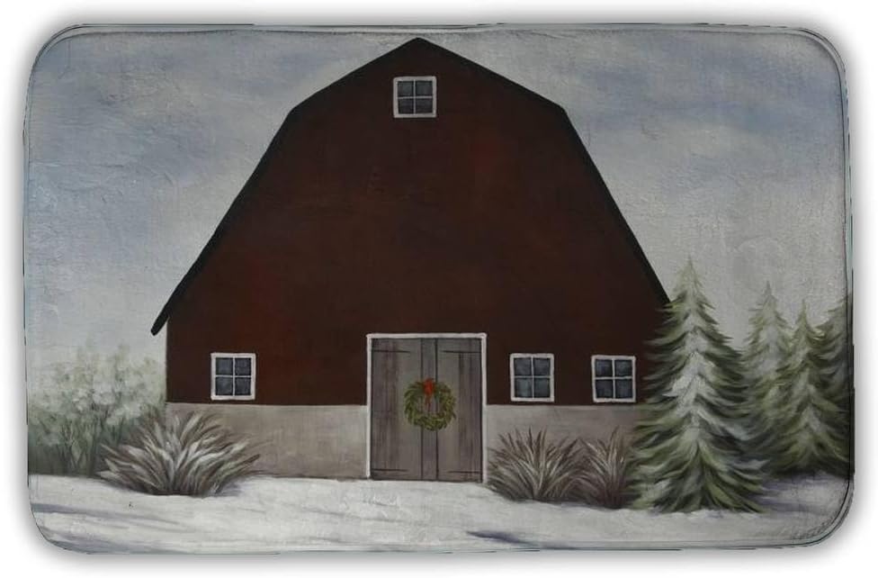 Begin Home Decor 5930-2134-AR14 21 x 34 in. Its Winter on the Farm - Red Architecture Bath Mat - Home Decor