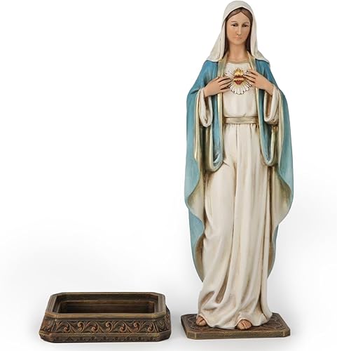 Estatua de María de corazón inmaculado católico de BC, 10 pulgadas de alto, figura de la Virgen María para altar, santa madre con soporte para