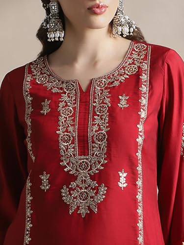 Image of Globus Women Kurta Set (GS578843 Maroon S)