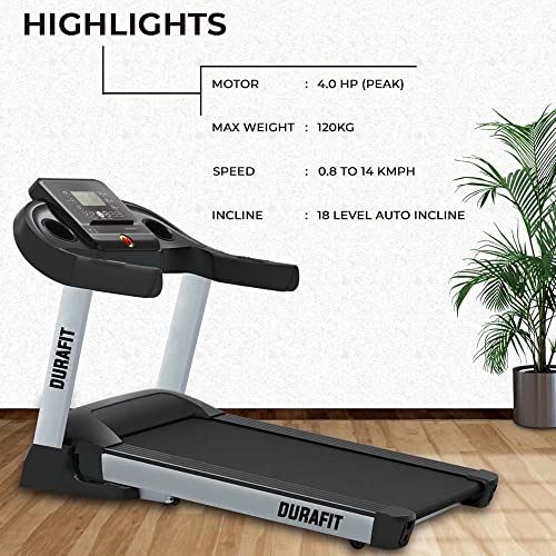 Image of Durafit - Sturdy, Stable and Strong Durafit Surge | 4 HP Peak DC Motorized Foldable Treadmill | Auto Incline | Home Cardio | Max Speed 14 Km /Hr | Max User Weight 120 Kg | Black