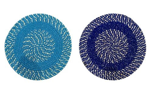 Image of Cotton Round Doormat for Entrance|Handmade Cotton Doormat | Quick Dry, Washable Door Mat for Home, Bathroom & Bedroom - 16 Inch Small (Sky-Blue-2)