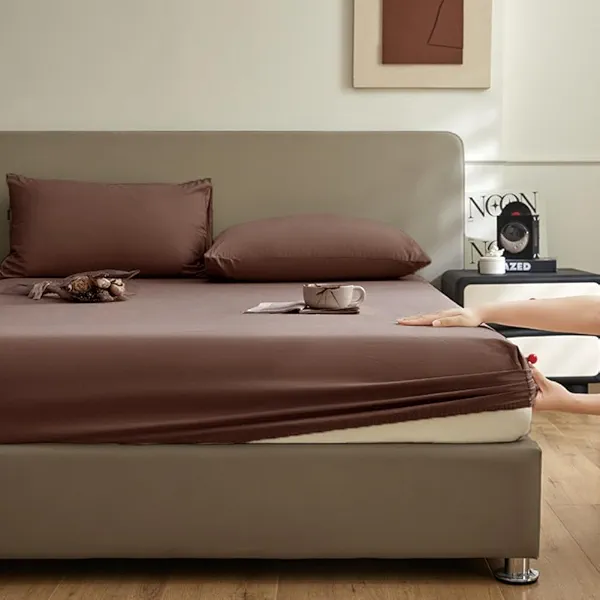 mixinni 100% Soft Washed Microfiber Solid Brown Fitted Sheet Bed Sheet Set 15" Deep Pocket King Size-1 Fitted Sheet