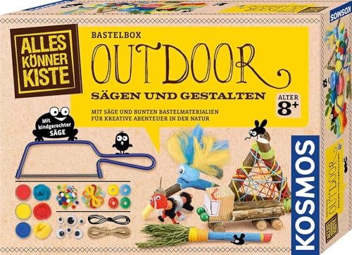 Kosmos 604462 AllesKönnerKiste Outdoor Sägen und Gestalten, Mit Säge und bunten Bastelmaterialien für kreative Abenteuer in der Natur, DIY-Bastelset für Mädchen und Jungen ab 8 Jahre, Orange