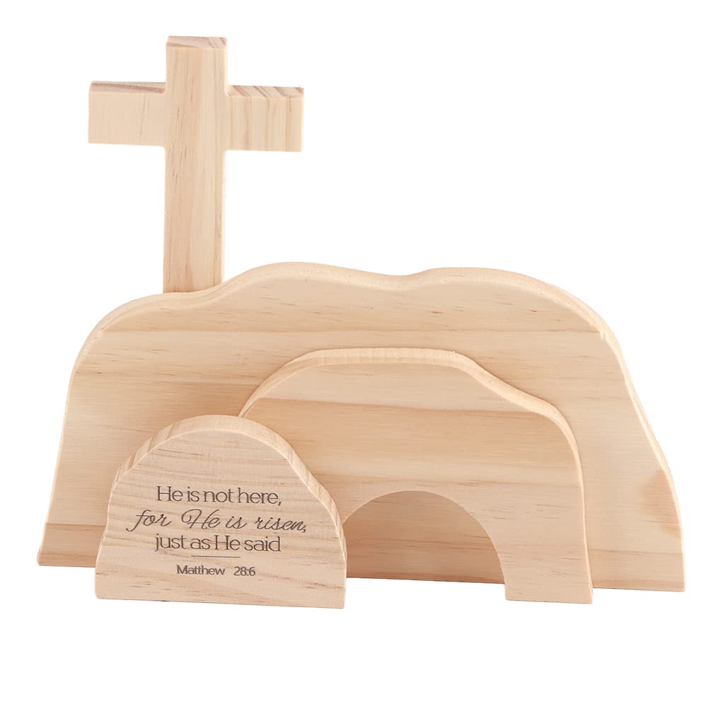 Houten Paasgrafset, Paasopstanding Scèneset, 7 STKS Pasen Opstanding Scène Houten Decoratie, Handgeschilderd klassiek christelijk paasdecor voor aanrecht, tafel, boekenplank