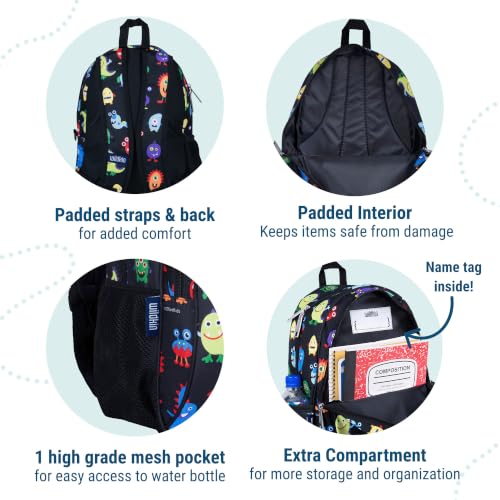Image of Wildkin 15 Inch Backpack for Kids, Monsters | Ages 5-10, padded straps, side water bottle pocket - coordinates with matching Wildkin lunch boxes