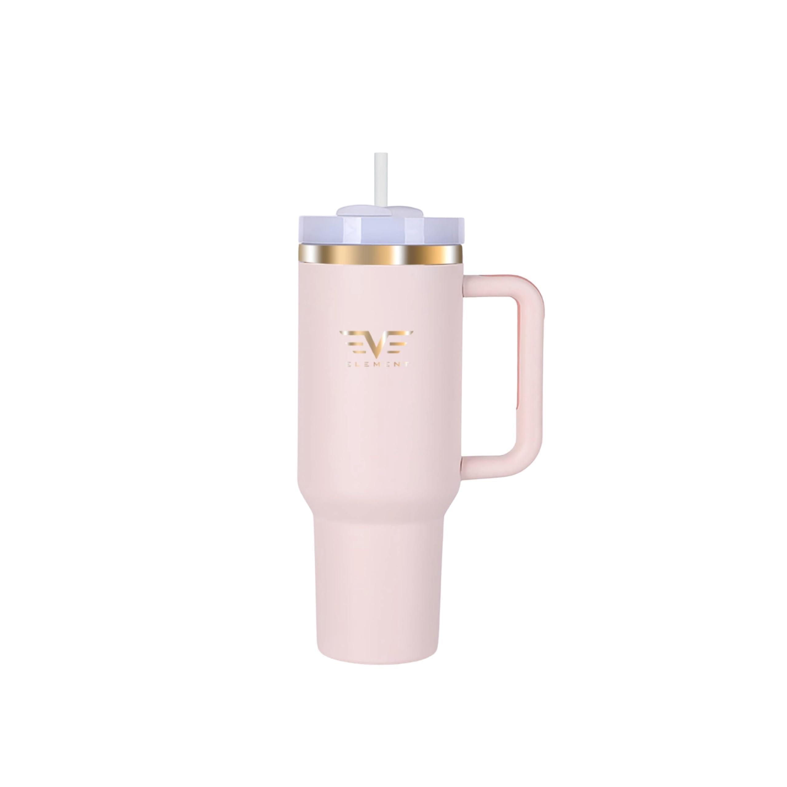 Thermobecher 1200 ml aus Edelstahl – To Go Becher mit Griff & Strohhalm – BPA-frei – Hält 12h kalt & 6h warm (Rosa)