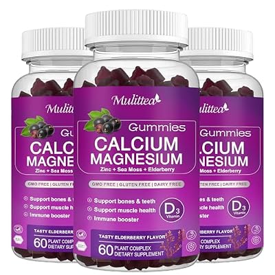 Calcium Magnesium Zinc Gummies with High Absorption Magnesium Glycinate 200mg, Potassium -Plant Calcium Supplement w/ D3 & Sea Moss for Bone, Muscles, Calm Mood & Sleep Support- Kids & adults (3 Pack)