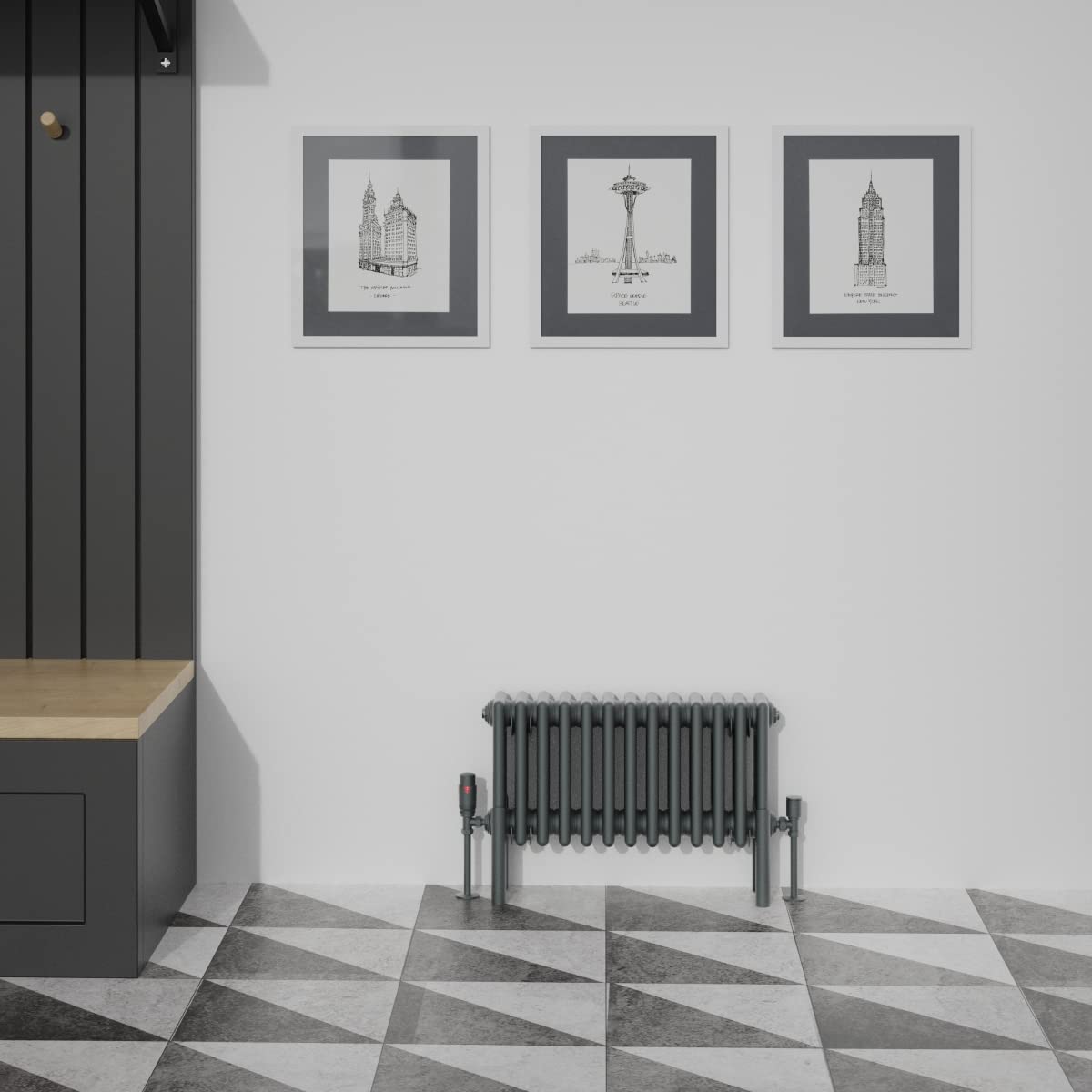Warmehaus Traditional Cast Iron Style Anthracite 4 Column Horizontal Radiator 300x605mm Central Heating Space Saving Radiators โ image 1