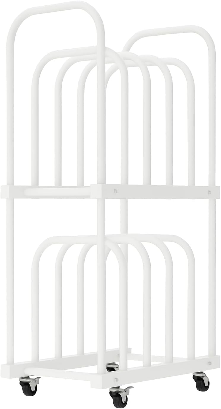 Art Storage Rack with Wheels, Double-Tier Adjustable Metal Drying & Display Stand for Canvas, Boards, Prints, and Artwork – Heavy-Duty Mobile Organizer for Studio, Classroom