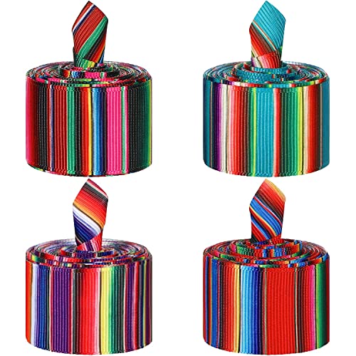 MLURCU Mexican Serape Ribbon Fiesta Ribbon 4 Rolls Rainbow Striped Ribbon Mexicano para Fiesta Colorful Grosgrain Ribbon for Gift Wrapping Mexican Party Decorations Mexican Costume Sewing Supplies