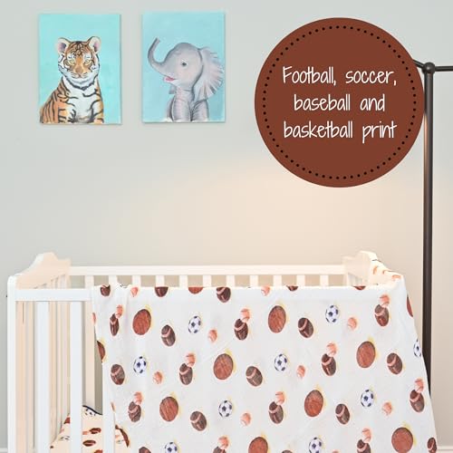 Image of LollyBanks Muslin Swaddle Blanket, 100% Muslin Cotton Soft Baby Blankets for Boys, 47 X 47 Inches Soft and Cozy Baby Wrap Swaddle Breathable Infant Blankets, Newborn Essentials (Sports Print)