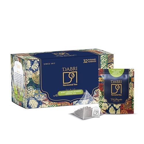 Image of Dabri Mint Lemon Ginger Detox Green Tea 32 Pyramid Dip Tea Bags|Rich Antioxidant|Natural Freshens breathe with Lemon Grass,Mint Leaves,Dry Ginger|Build Immunity,Improve Digestion & Manage weight