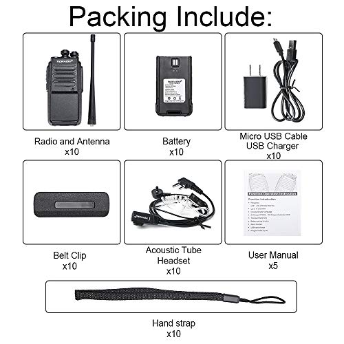 TIDRADIO TD-777 Two Way Radio Rechargeable Long Range 2Way Radios UHF Radio VOX 2 Way Radios Walkie Talkies for Adults with Secret Service Earpiece 10 Pack