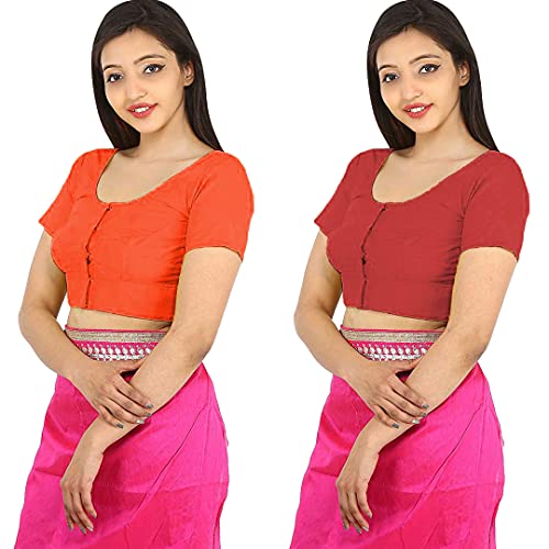 Image of Namita Women's Rubia Cotton Half Sleeve Readymade Blouse (U-COT-COM-2-ORANGE-CHESTNUT-40 Orange, Chestnut 40)