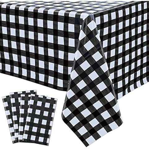 4 Pack Buffalo Plaid Tablecloths - 54x108" Black and White Lumberjack Checkered Tablecloth Black Gingham Table Cover for Party, Picnic, Camping, Barbecue, Christmas, Holiday Table Decor Cover