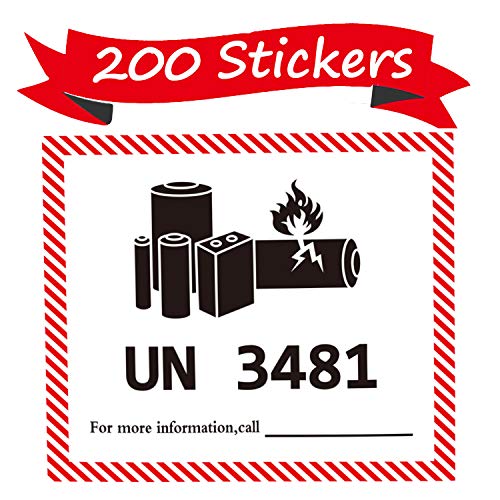 UN 3481 Lithium Battery Labels 4.72 x 4.33 inch Lithium Ion Battery Transport Caution Warning LabelsÂ  200 Adhesive StickersÂ 