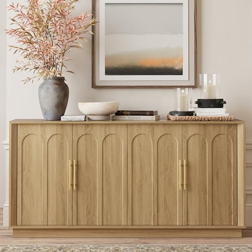 Image of FORTUNETEC Sideboard Buffet Cabinet with Storage, Modern Accent Cabinet with Arched Doors, Boho Modular Media Console, 67 inch Large Minimalist Credenza for Living Room Kitchen Dining Room Entryway, Oak