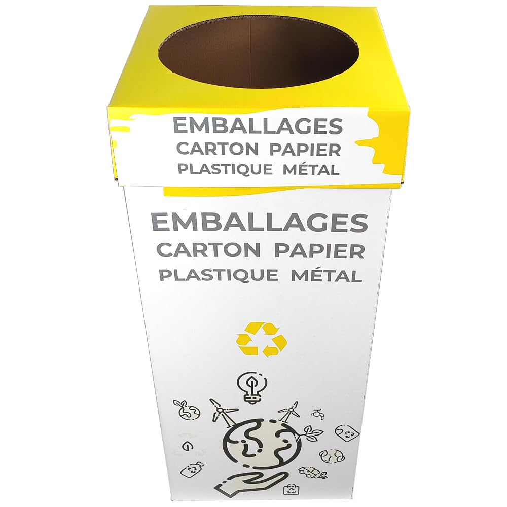 Conteneurs Carton Jaune pour Tri Sélectif - 120L - Matériau Carton Ondulé - Livré à Plat - Dimensions 35.5 x 35 x 80.5 cm