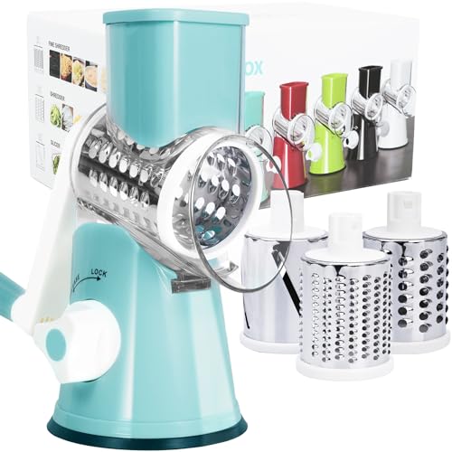 Rotary Cheese Grater, Cheese Grater Hand Crank with 3 Interchange...