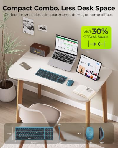 Image of seenda COE401 Wireless Keyboard and Mouse Combo, 3-Device, Black Blue | Rechargeable slim combo connects with 3 devices; quiet use for Windows, Mac, PC, laptop, MacBook and iPad