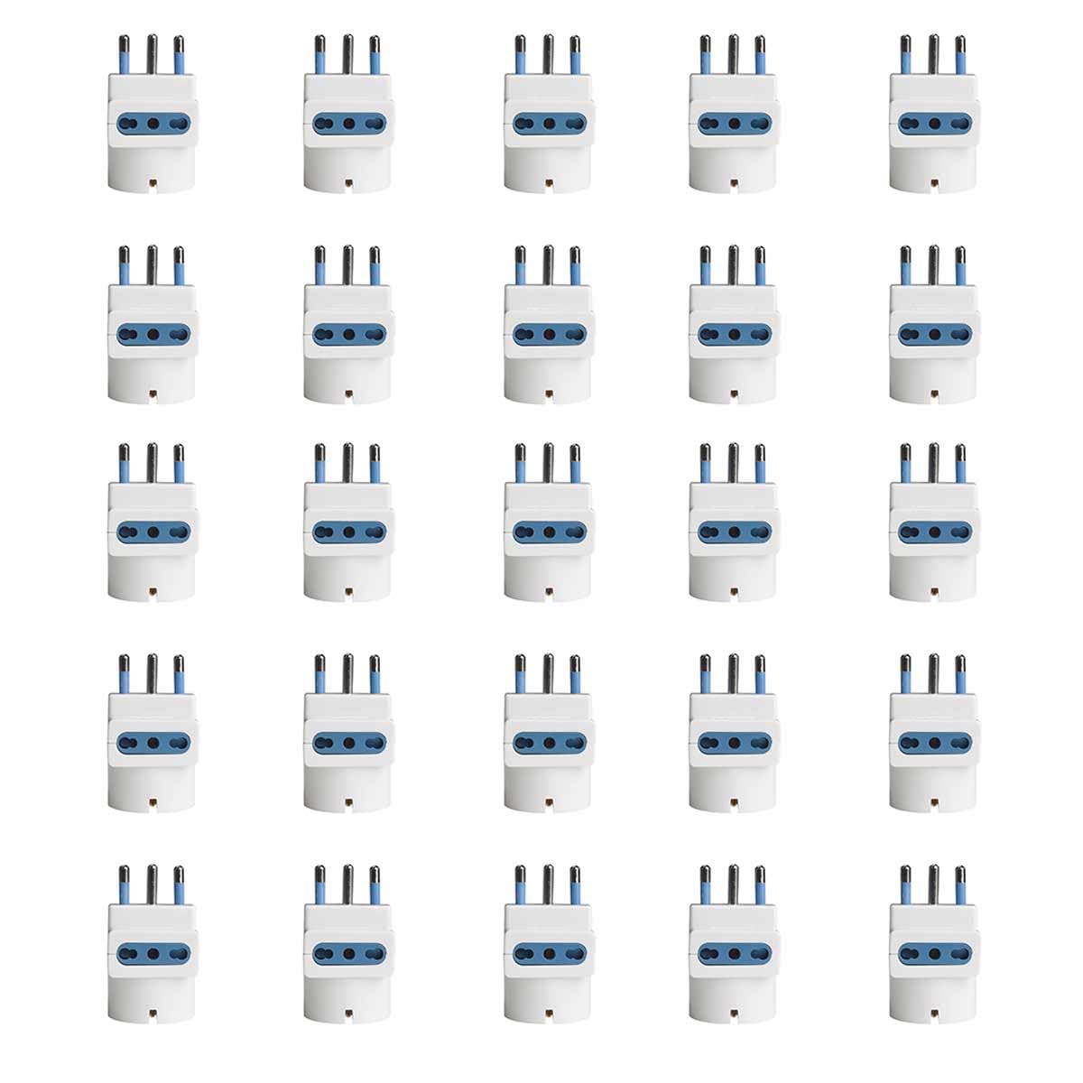 Adattatore da Viaggio a Tripla Presa 2 Bipasso 10A/16A + 1 Schuko 16A/Presa Italiana 10A con Spina Elettrica 16A 2P+T (25 Pezzi, Bianco)