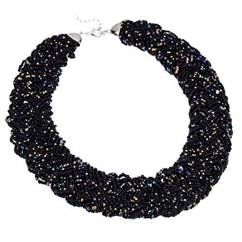 Fashion Chain Choker Collar Necklace Water Drop Olivary Resin Beads Bib Statement Chain Necklace(Black)