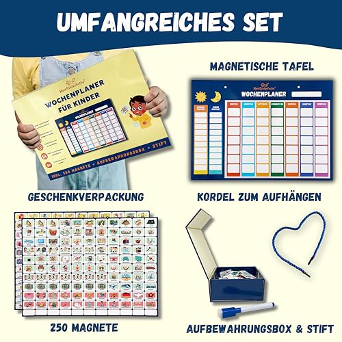 MeinSchlaufuchs® Wochenplaner Kinder - Montessori Magnettafel inkl. 250 Magnete, Aufbewahrungsbox… – Ansicht 2