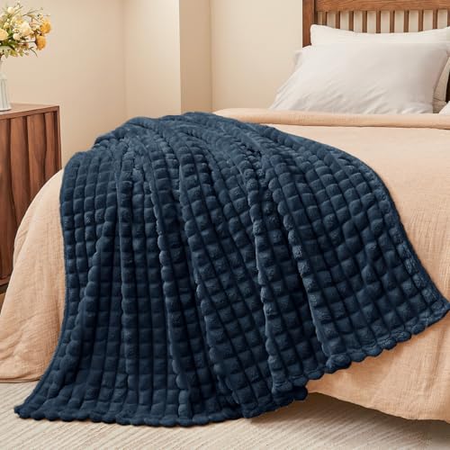 Image of BEDELITE Navy Blue Fleece Throw Blankets Queen Size for Bed, 90x90 Inch