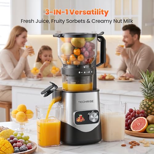TechRise 3-in-1 Cold Press Juicer with 6" Wide Feed Chute, Slow Masticating Juicer Machine - image 2