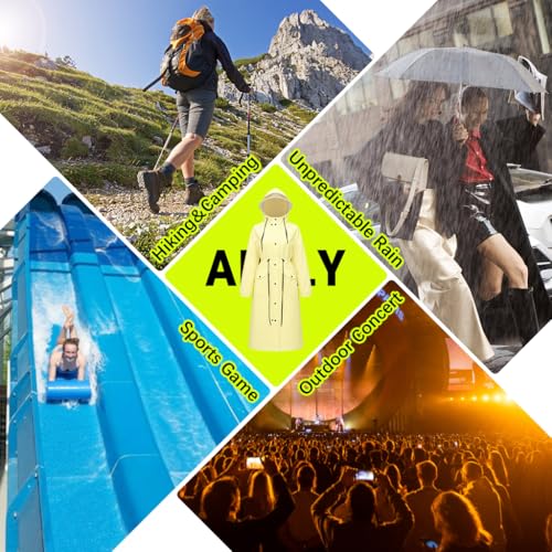 Image of PALAY Rain Ponchos for Men Women, Reusable PEVA Raincoats with Hood for Rain Ponchos for Camping, Hiking, Music Festival, Outdoor Activities