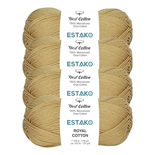 Image of Estako Royal Cotton, (4 Skeins Pack) 100% Mercerized Giza Cotton Yarn, Soft, Super Fino for Crochet and Knitting (4 x 1.76 Oz) / (4 x 137 Yrds) (5052)