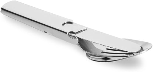 Juego de utensilios compactos 4 en 1 de cuchara, cuchillo, tenedor y abridor de latas, combo militar para acampar