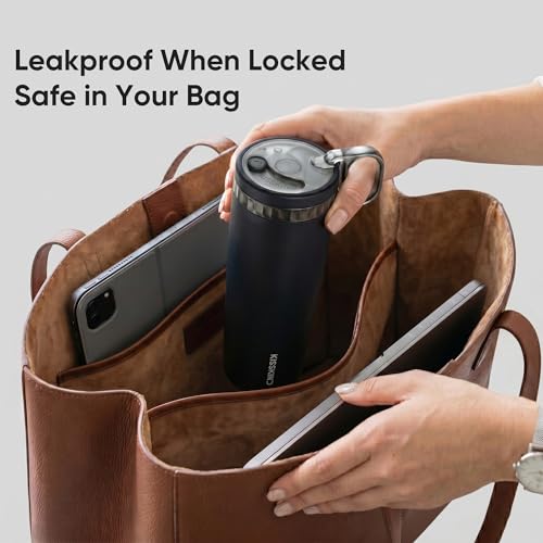 Image of KISSKIND Leakproof Iced Coffee Tumbler 20 oz, Insulated Ceramic Lined Cup | Iced Coffee All Day, Leakproof, Ceramic-Lined Interior, Bag-Safe Commute, Work, Travel, Fits Cup Holders, Hidden Straw Lid
