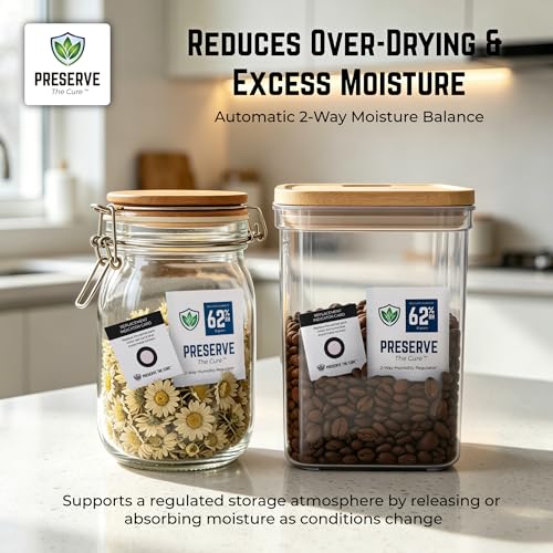 Image of Preserve The Cure 8g Humidity Control Packs for Storage Containers, 62% RH | 10pc, up to 28g / 1oz, 2-way moisture control, freshness indicator, protects texture, reduces drying, sealed pouch
