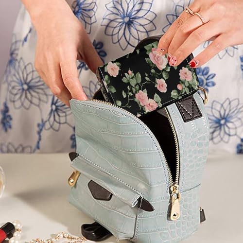 Small RFID Credit Card Holder Wallet with Zipper, Leather Wallet Case for Women Little Roses3