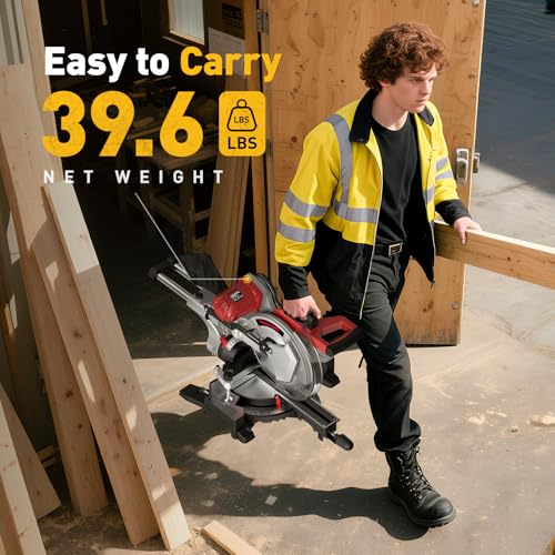 Image of 12-Inch Dual-Bevel Sliding Compound Miter Saw, 3800RPM, 15 Amp, Dual Bevel 0-45 with Extension Table, 36T Blade, Power Saw for Metal, Plastic, Wood, Laminates