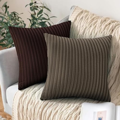 Image of Yellow Weaves Pencil-Stripe Fur Cushion Covers | Soft Polyester | Decorative Sofa & Throw Pillow Covers | 16x16 Inches, Pack of 2 (Multi 2)