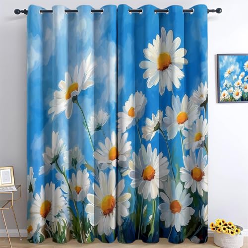 Lot de 2 Rideau Occultant Couleur - Style Peinture à l'huile Fantaisie Marguerite Design - Tenture...
