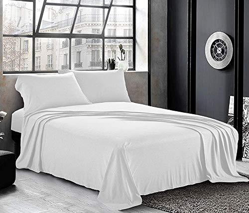Image of YRM Bedding's Premium Collection Egyptian Cotton 600-TC 4-Piece Bedsheet Set {1-Bedsheet (102x108) + 1-Fitted (72x78) + 2-Pillow(18x28)}, Standard King Size, White Solid