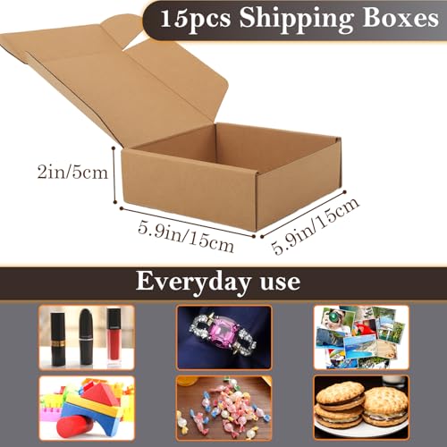Image of Cardboard Boxes,15 Pack Shipping Boxes 6x6x2 Recyclable Mailing Boxes Colored Corrugated Cardboard Box Small Storage Boxes for Shipping, Mailing, Gifts Packaging (Kraft)