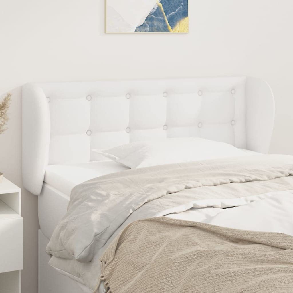 LAPOOH Tête de lit avec Oreilles Blanc 93x23x78/88 cm Similicuir,Armoire De Tête De Lit,Tête De Lit pour Adulte,Meuble De Chambre À Coucher