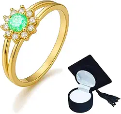 Anel Formatura Ensino Médio Verde Claro Banhado a Ouro 18k + Caixinha Capelo