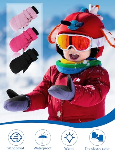 Image of Geyoga 4 Pairs Kids Mittens Waterproof Ski Gloves Boys Girl Warm Snow Winter Mittens for Kids Toddler Outdoor Activities