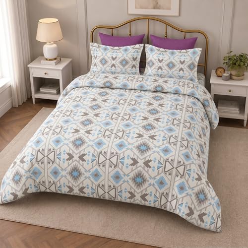 Image of Bombay Dyeing King Size Cotton Bedsheet - 120 TC with 2 Pillow Covers - Soft and Breathable - 1N King Size Bedsheet 2.74 m x 2.74m & 2N Pillow Covers 46cm x 69cm - CK05 (Blue)