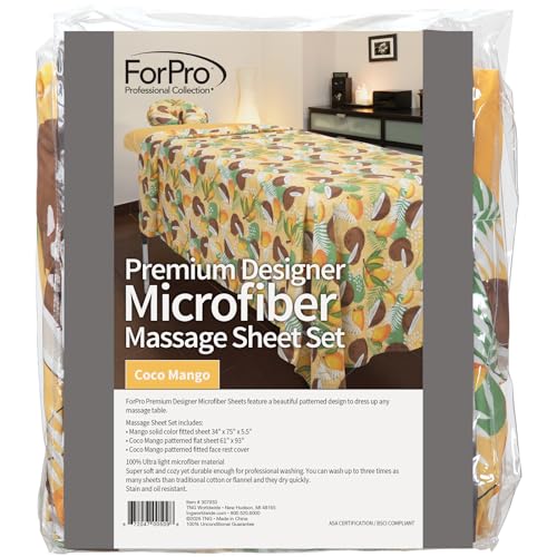 Image of ForPro Premium Designer Microfiber 3-Piece Massage Sheet Set, Coco Mango, Ultra-Light, Stain and Wrinkle-Resistant, Includes Flat and Fitted Sheets and Face Rest Cover